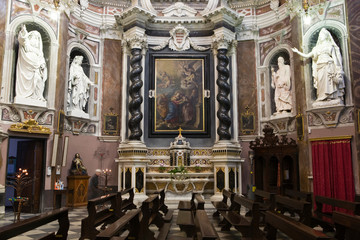 Fototapeta na wymiar Santuario di Nostra Signora della Costa, The Shrine of Our Lady of the Coast. San Remo, southern coast of Italy. Cathedral originally built in 1630 but additions made over the years.