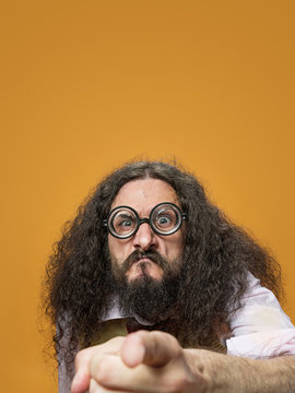 Cloesup portrait of a freaky nerd