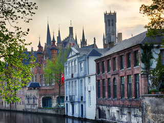 Fototapeta premium Belgium, Brugge, West Flanders, Architecture of Canal Buildings