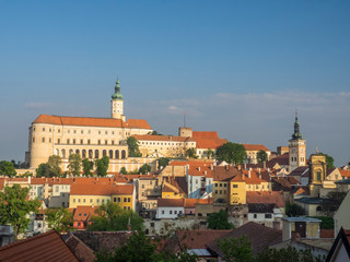 Naklejka na ściany i meble Czech Republic, South Moravia, Mikulov. Mikulov (Nikolsburg) Castle and old town center.
