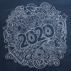 2020 doodles illustration. New Year objects and elements poster design