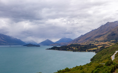 view of northern end of Lake Wakatipu in the South Island , New Zealand