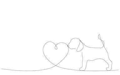 Beagle puppy line draw, vector illustration