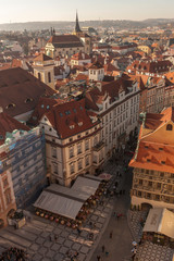Fototapeta na wymiar Birds eye View from Old Town Square. Church of our Lady of Tryn. Prague. Czech Republic.