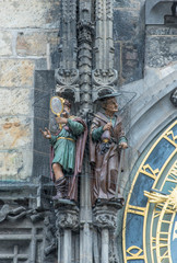Czech Republic, Bohemia, Prague, Astronomical Clock, Vanity and Greed Statues depicted fears of medieval Prague citizens.