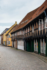 Fototapeta na wymiar Ancient houses in Ribe, Denmark's oldest surviving city, Jutland, Denmark