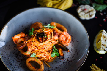 italian home made pasta with fresh seafood