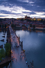 Fototapeta na wymiar CZECH REPUBLIC, Prague. View from 14th Century Old Town Bridge Tower, Karluv Most (Charles Bridge). 