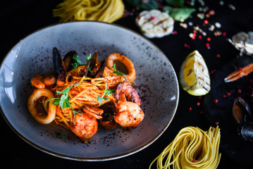italian home made pasta with fresh seafood