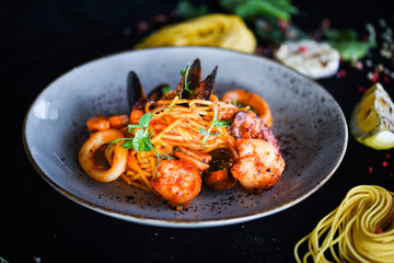 italian home made pasta with fresh seafood