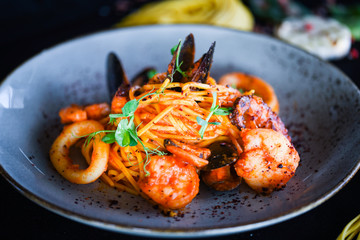 italian home made pasta with fresh seafood