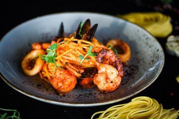italian home made pasta with fresh seafood