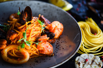 italian home made pasta with fresh seafood