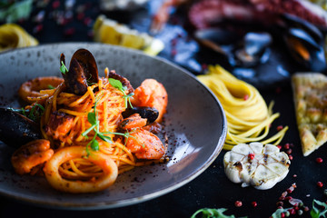 italian home made pasta with fresh seafood