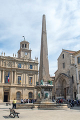 Fototapeta na wymiar Fountain in Republic Square, Arles, Provence, France, Europe