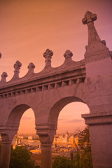 View from Fishermens Bastion next to Matyas Church, Castle Hill, Bude side of Central Budapest, Capital of Hungary, Europe