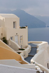 Greece, Santorini, Thira, Oia. Pathway to end villa overlooking the sea.