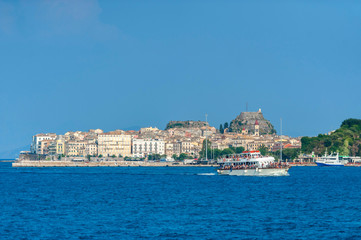 Naklejka premium View of Old Town from Ionian Sea, Corfu, Greece, Europe