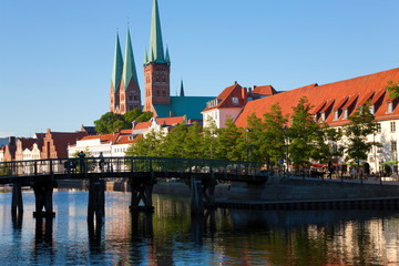 Old town and River Trave at Lubeck, Schleswig-Holstein, Germany