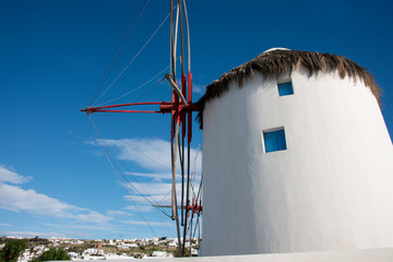 Greece, Cyclades, Mykonos, Hora. Historic 16th century Cycladic style windmill..