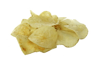 Potato chips isolated on white background.