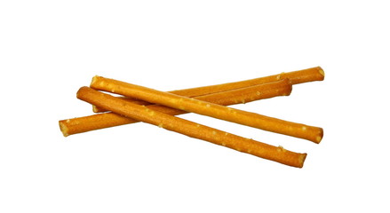 Salty cracker pretzel sticks isolated on white background. 