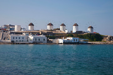 Fototapeta na wymiar Greece, Mykonos, Horia. Windmills