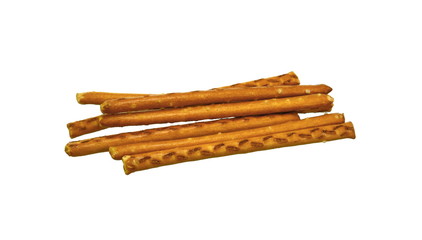 Salty cracker pretzel sticks isolated on white background. 