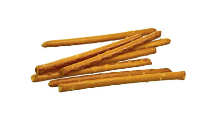 Salty cracker pretzel sticks isolated on white background. 