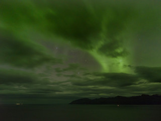 Fototapeta na wymiar Northern Lights over Eyjafjordur near Akuryeri in Iceland.