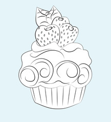 cupcake with strawberry Coloring book
