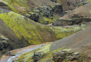 Landscape in the mountains of Kerlingafjoll in the highlands of Iceland.