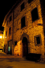 Italy, Tuscany, Siena, Chianti, Radda. Medieval street at night.
