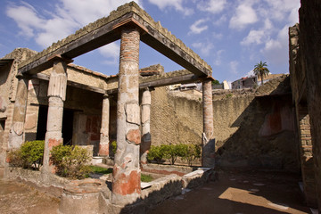 Fototapeta na wymiar Italy, Campania, Herculaneum. Excavation of the house of the Corinthian atrium.