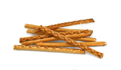 Closeup of a pile of pretzel sticks. 