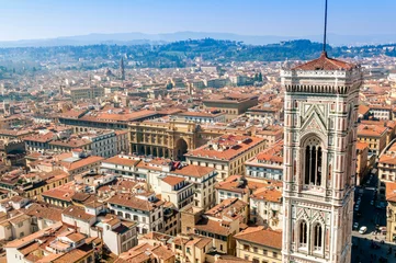 Deurstickers Campanile van Giotto en uitzicht op de stad vanaf de top van de Duomo, Florence, UNESCO-werelderfgoed, Toscane, Italië © Nico Tondini/Danita Delimont