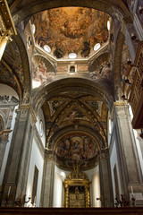 Italy, Parma. Frescoes adorn the ceiling over the altar in the Parma Cathedral.