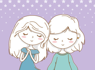 beautiful little girls couple with pastel colors