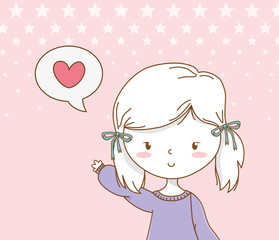 beautiful little girl with speech bubble and heart message