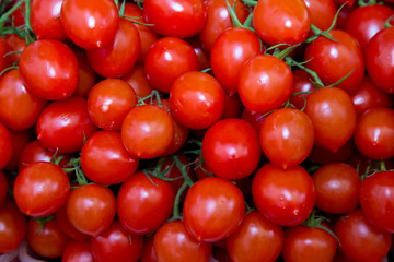 Fish Market red tomatoes goods on display for sale, Venice Italy