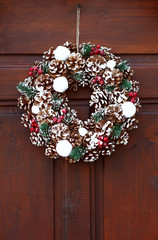 Christmas wreath on a wooden door