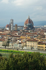 Fototapeta na wymiar Italy, Florence. Overview of the city and the River Arno as seen from Michelangelo Plaza. 