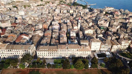Obraz premium Aerial drone view of iconic and picturesque old town of Corfu island a UNESCO world heritage site, Ionian, Greece