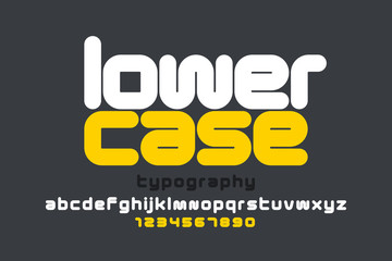 Lowercase style modern font design, alphabet letters and numbers