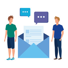 young men with envelope mail