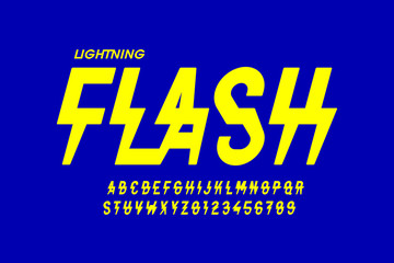 Obraz premium Lightning flash style font design, alphabet letters and numbers