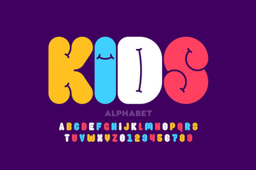 Kids style font design, alphabet letters and numbers