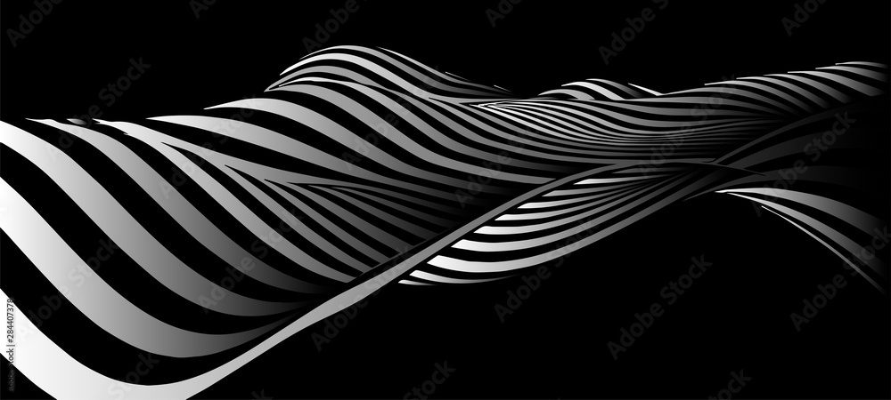 Poster black and white abstract wave. optical illusion. twisted vector illustration.