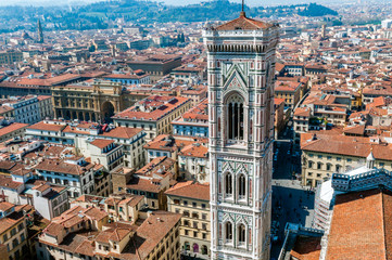 Campanile of Giotto and city view from the top of the Duomo, Florence, UNESCO World Heritage Site, Tuscany, Italy