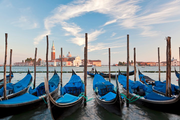 Fototapeta na wymiar Gondolas, San Giorgio Maggiore, St Mark's basin, Venice